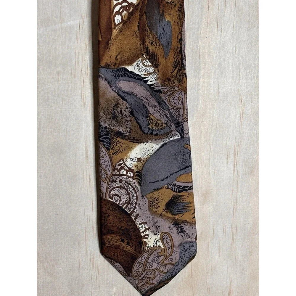 Vintage Pierre Balmain Grey And Yellow Printed Paisley Neck Tie 100% Silk
